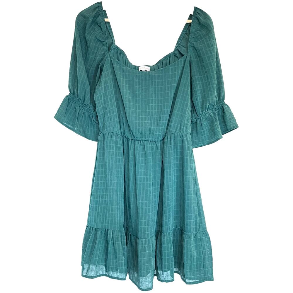 Xtraordinary Women’s Gingham Y2K Green Tiered Babydoll Dress‎ Puff Sleeve Size M